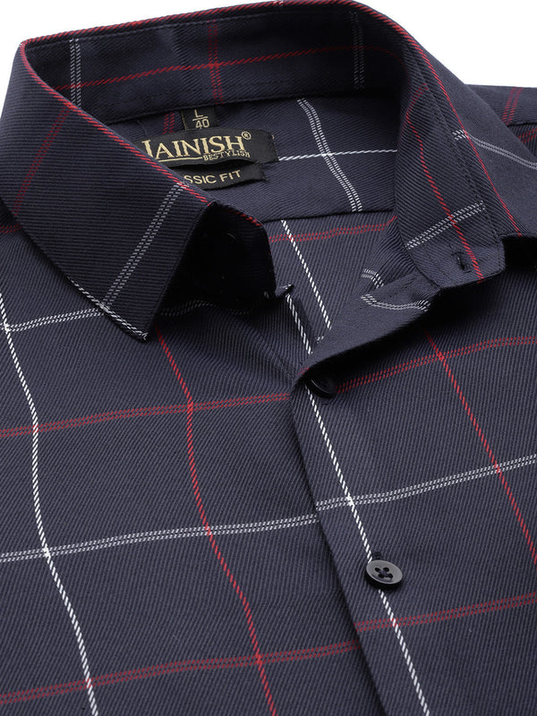 Jainish Men's Cotton Checked Formal Shirts ( SF 797Navy ) - Distacart