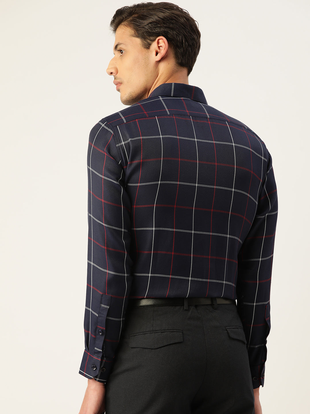 Jainish Men's Cotton Checked Formal Shirts ( SF 797Navy ) - Distacart