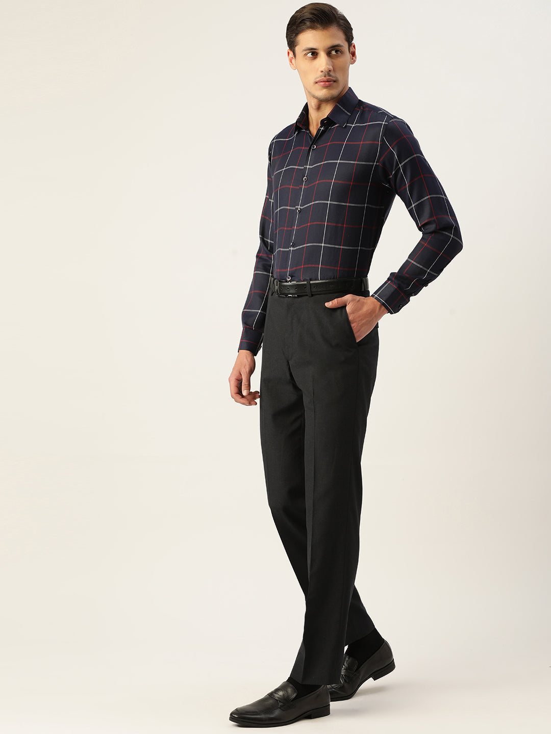 Jainish Men's Cotton Checked Formal Shirts ( SF 797Navy ) - Distacart