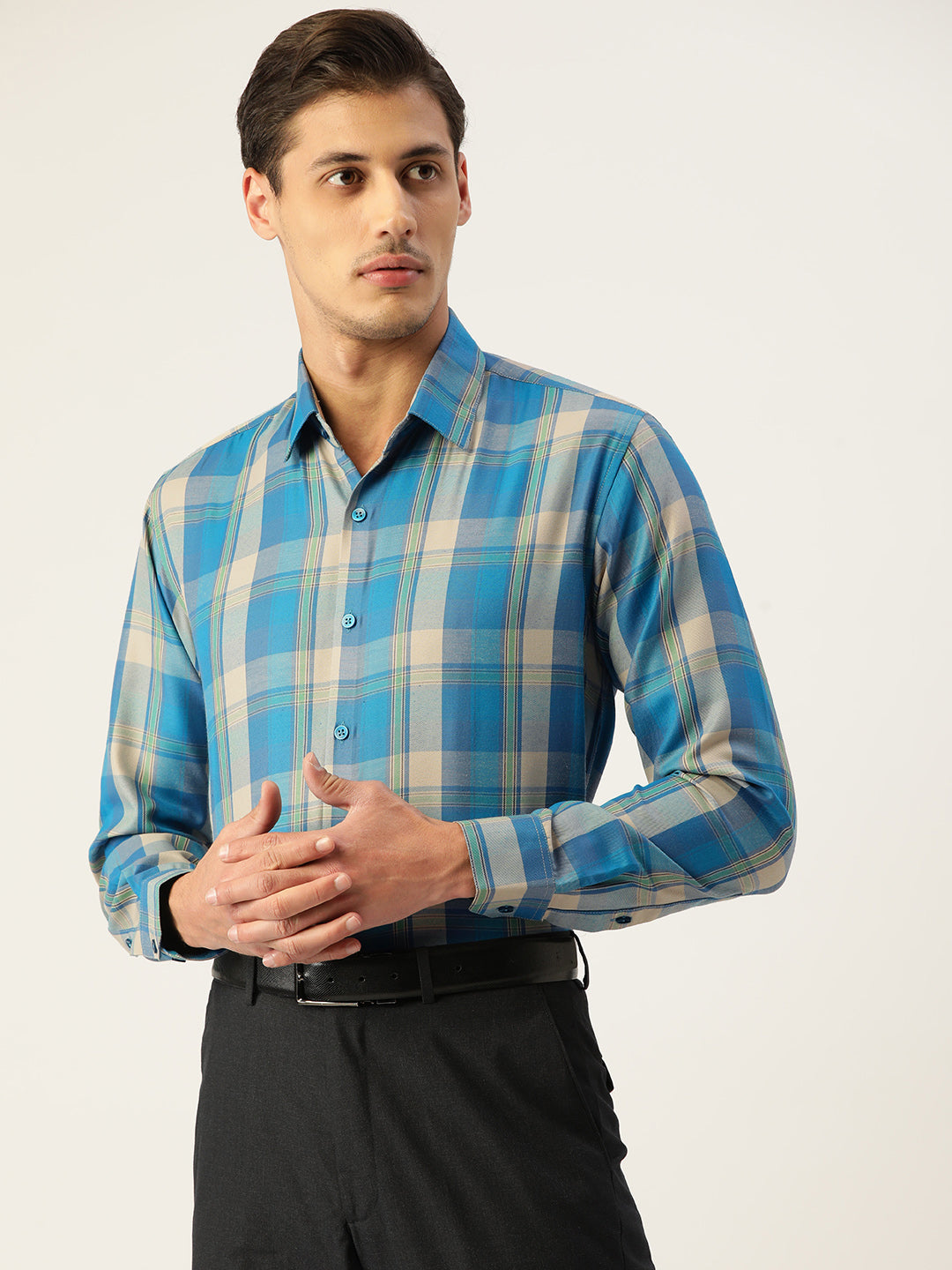 Jainish Men's Cotton Checked Formal Shirts ( SF 798Sky ) - Distacart