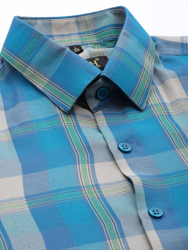 Jainish Men's Cotton Checked Formal Shirts ( SF 798Sky ) - Distacart