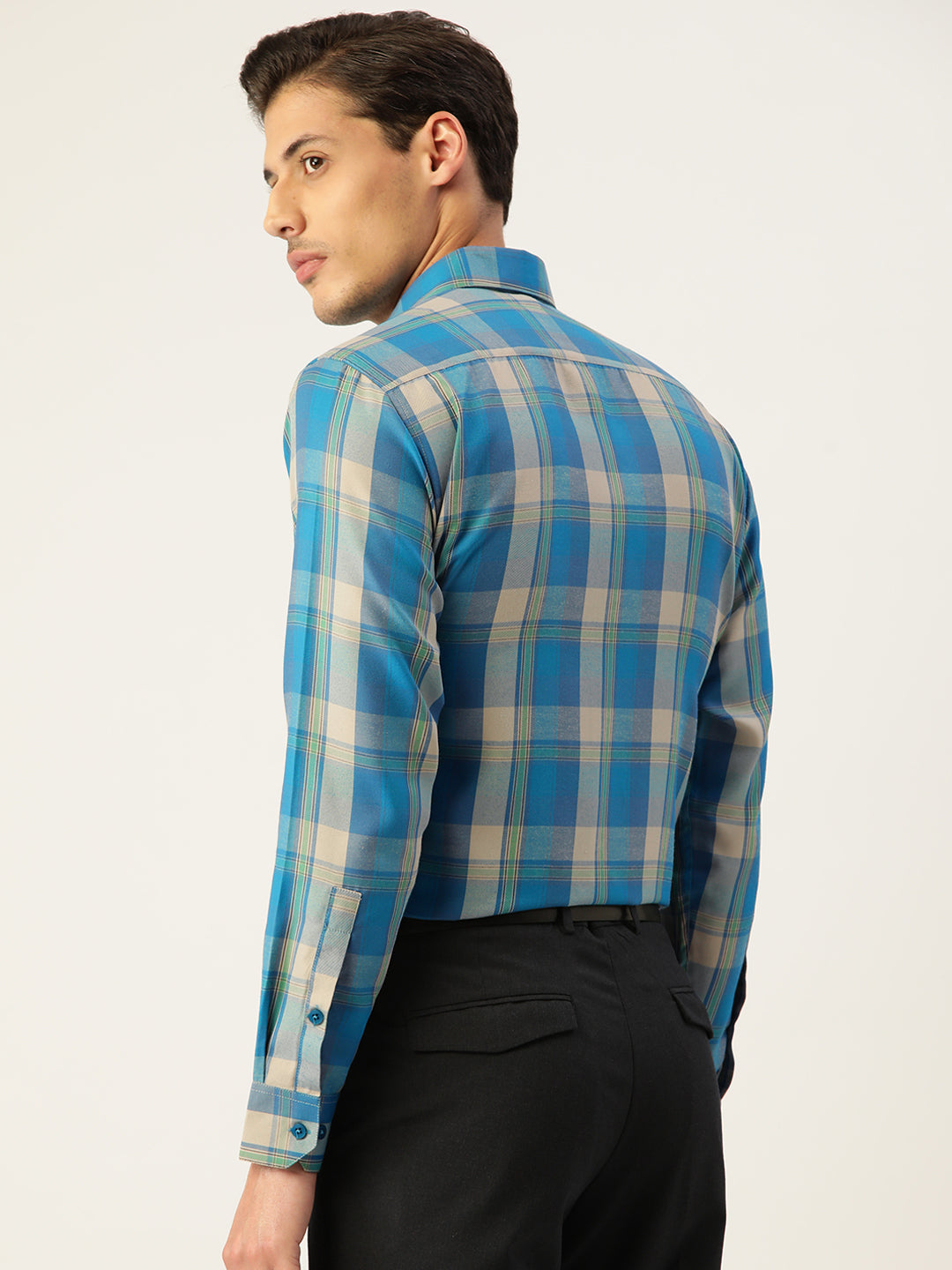 Jainish Men's Cotton Checked Formal Shirts ( SF 798Sky ) - Distacart