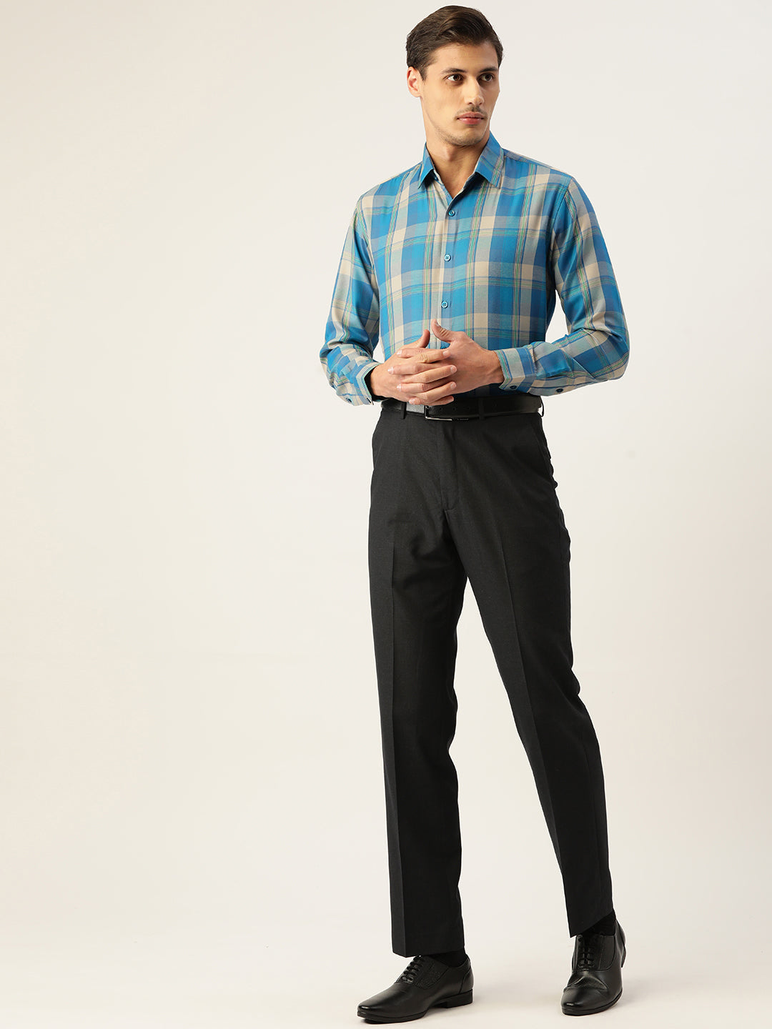 Jainish Men's Cotton Checked Formal Shirts ( SF 798Sky ) - Distacart