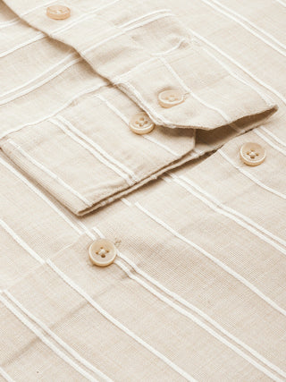 Jainish Men's Cotton Striped Formal Shirts ( SF 799Cream ) - Distacart