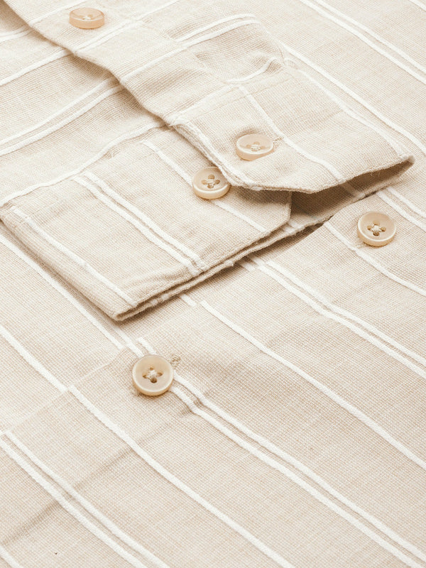Jainish Men's Cotton Striped Formal Shirts ( SF 799Cream ) - Distacart