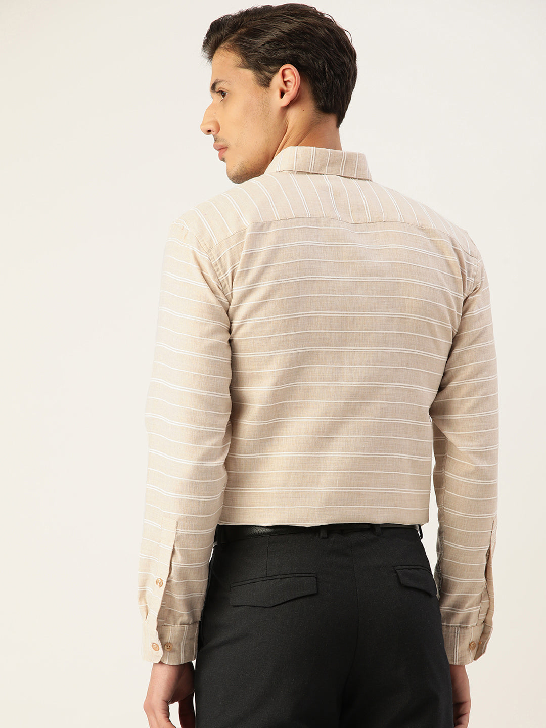 Jainish Men's Cotton Striped Formal Shirts ( SF 799Cream ) - Distacart