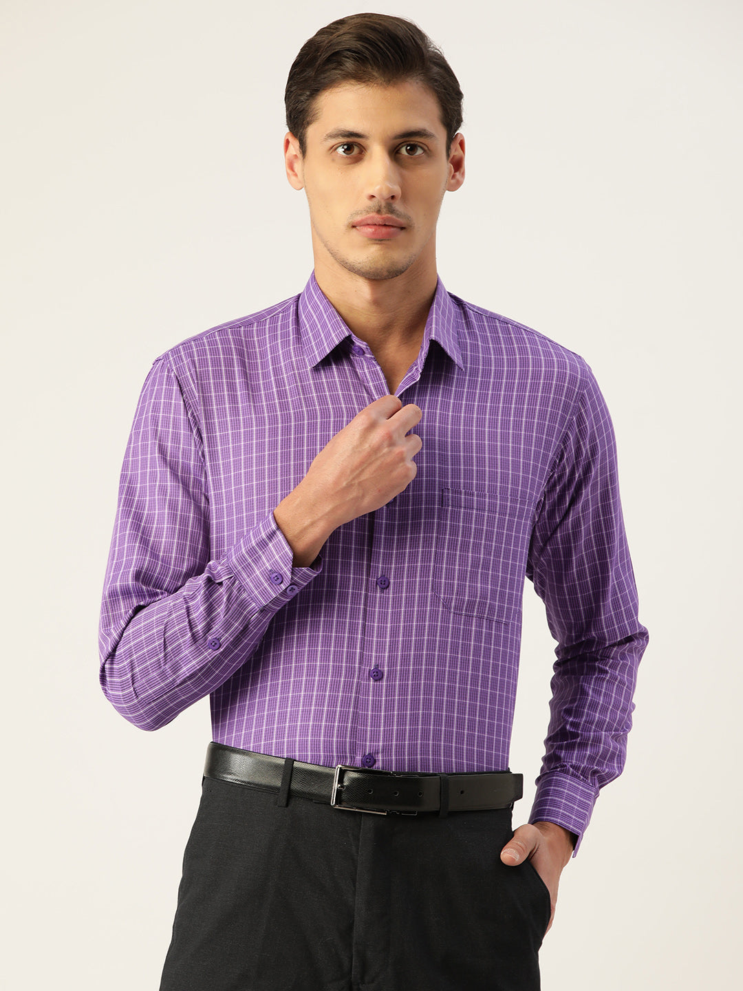 Jainish Men's Cotton Checked Formal Shirts ( SF 800Voilet ) - Distacart