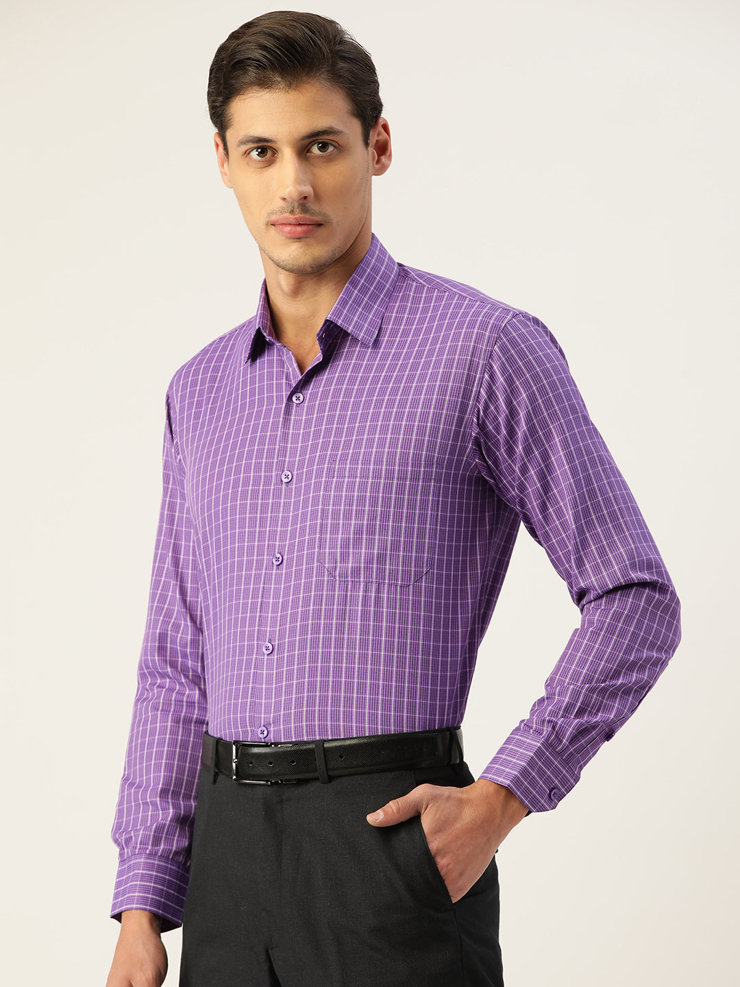 Jainish Men's Cotton Checked Formal Shirts ( SF 800Voilet ) - Distacart