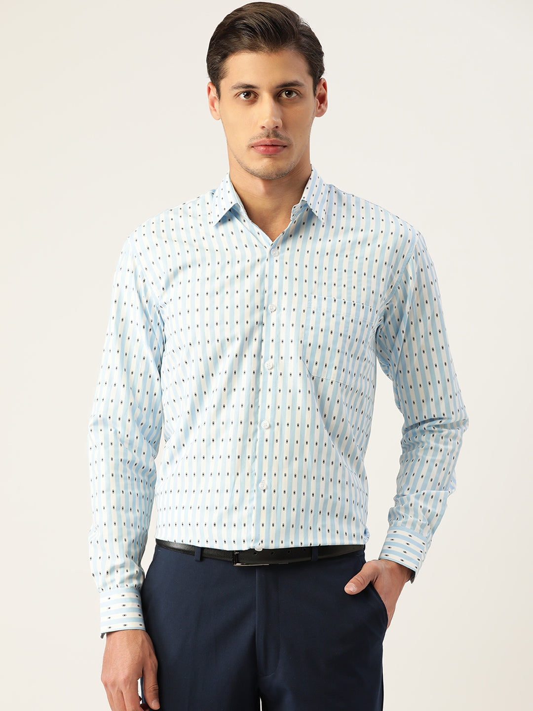 Jainish Men's Cotton Striped Formal Shirts ( SF 801Sky ) - Distacart