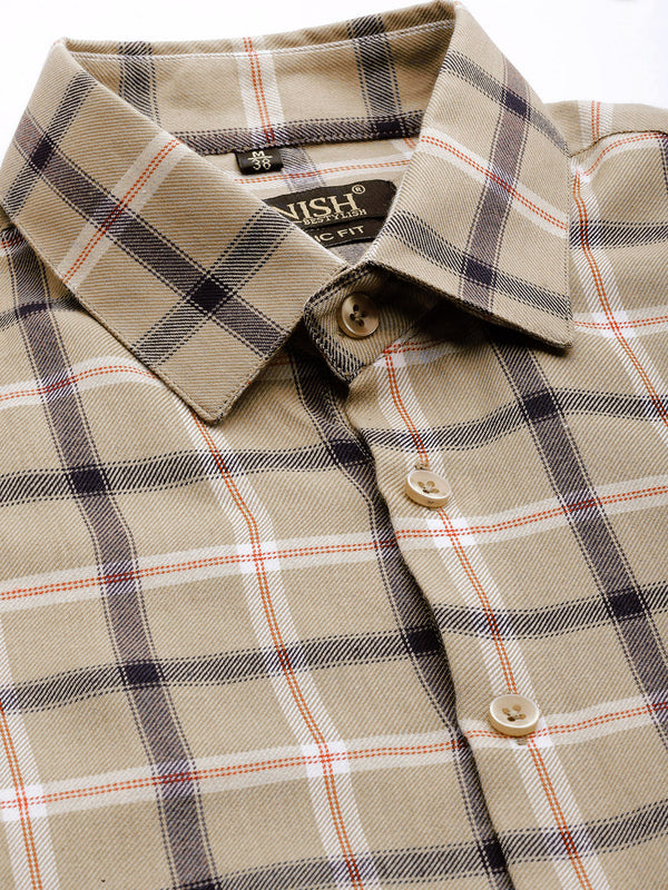 Jainish Men's Cotton Checked Formal Shirts ( SF 803Beige ) - Distacart
