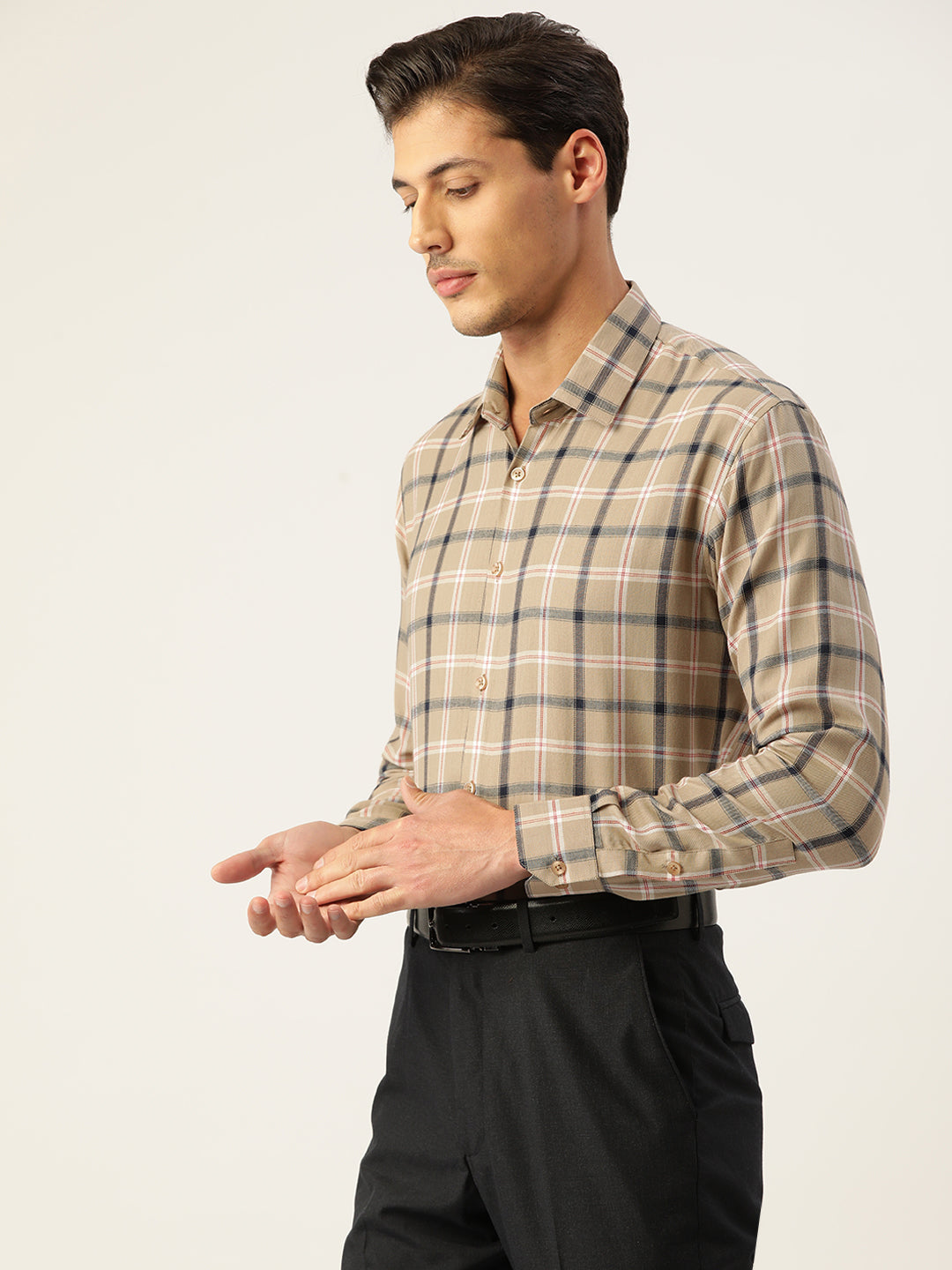Jainish Men's Cotton Checked Formal Shirts ( SF 803Beige ) - Distacart