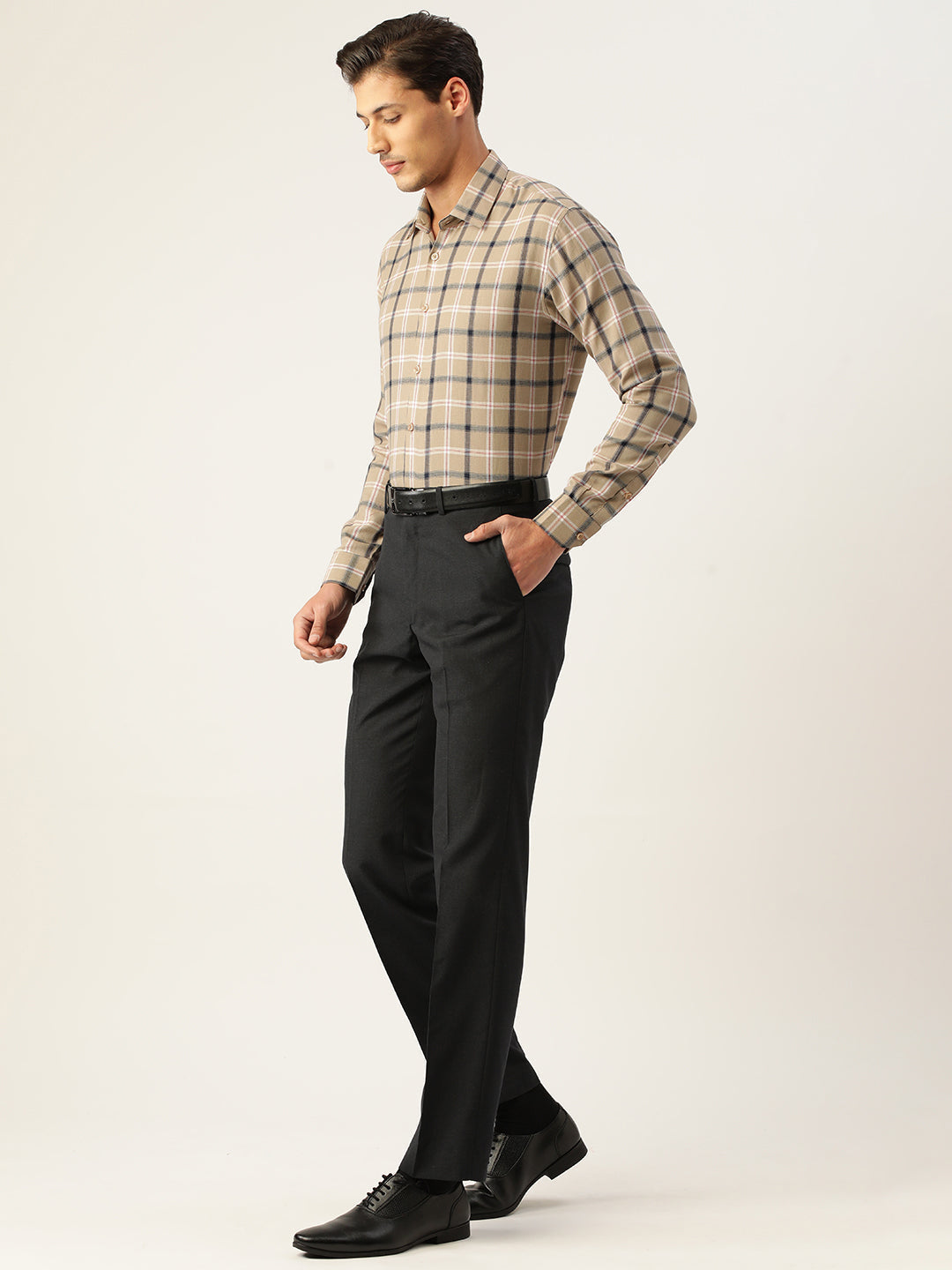 Jainish Men's Cotton Checked Formal Shirts ( SF 803Beige ) - Distacart