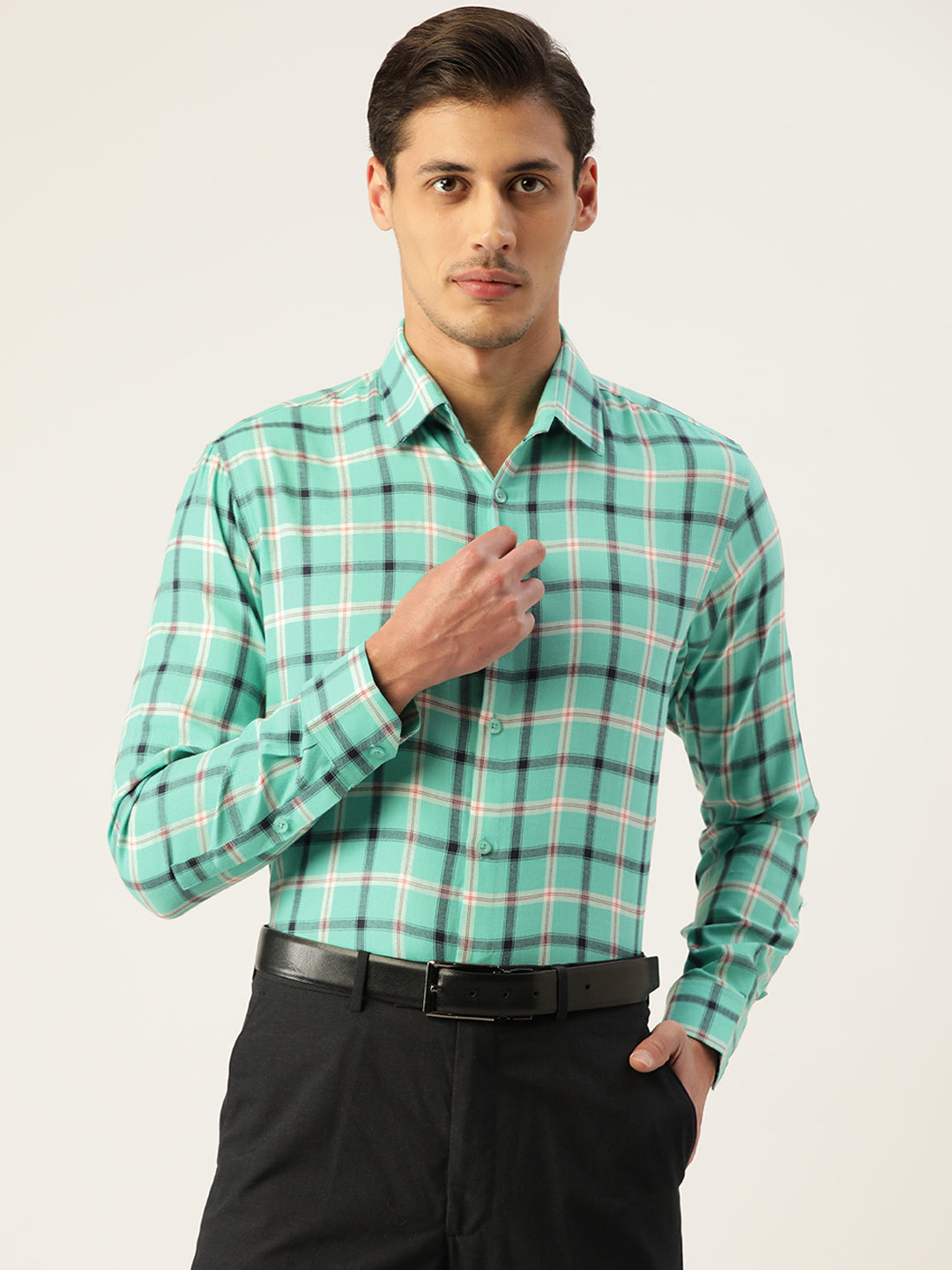 Jainish Men's Cotton Checked Formal Shirts ( SF 803Green ) - Distacart