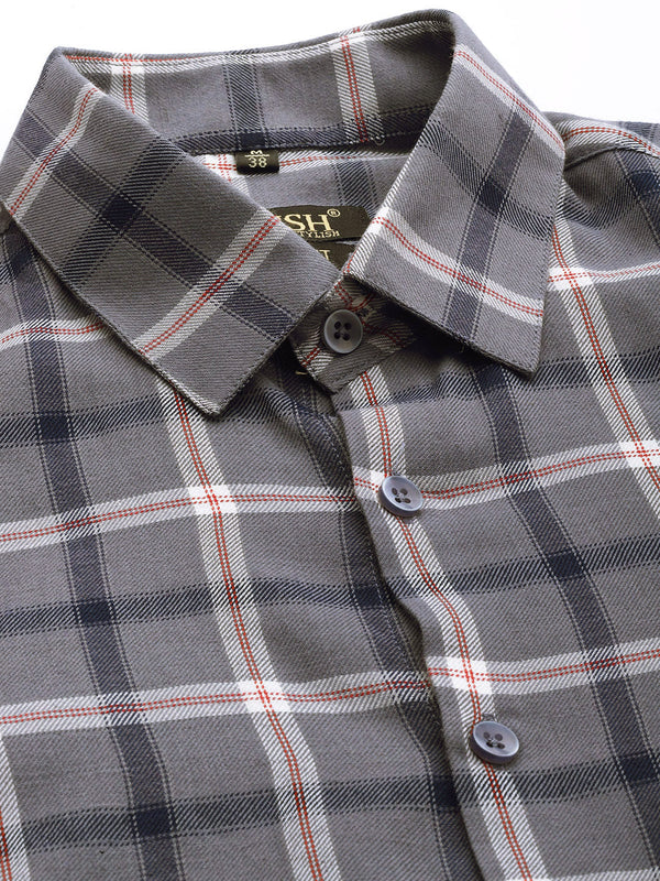 Jainish Men's Cotton Checked Formal Shirts ( SF 803Grey ) - Distacart