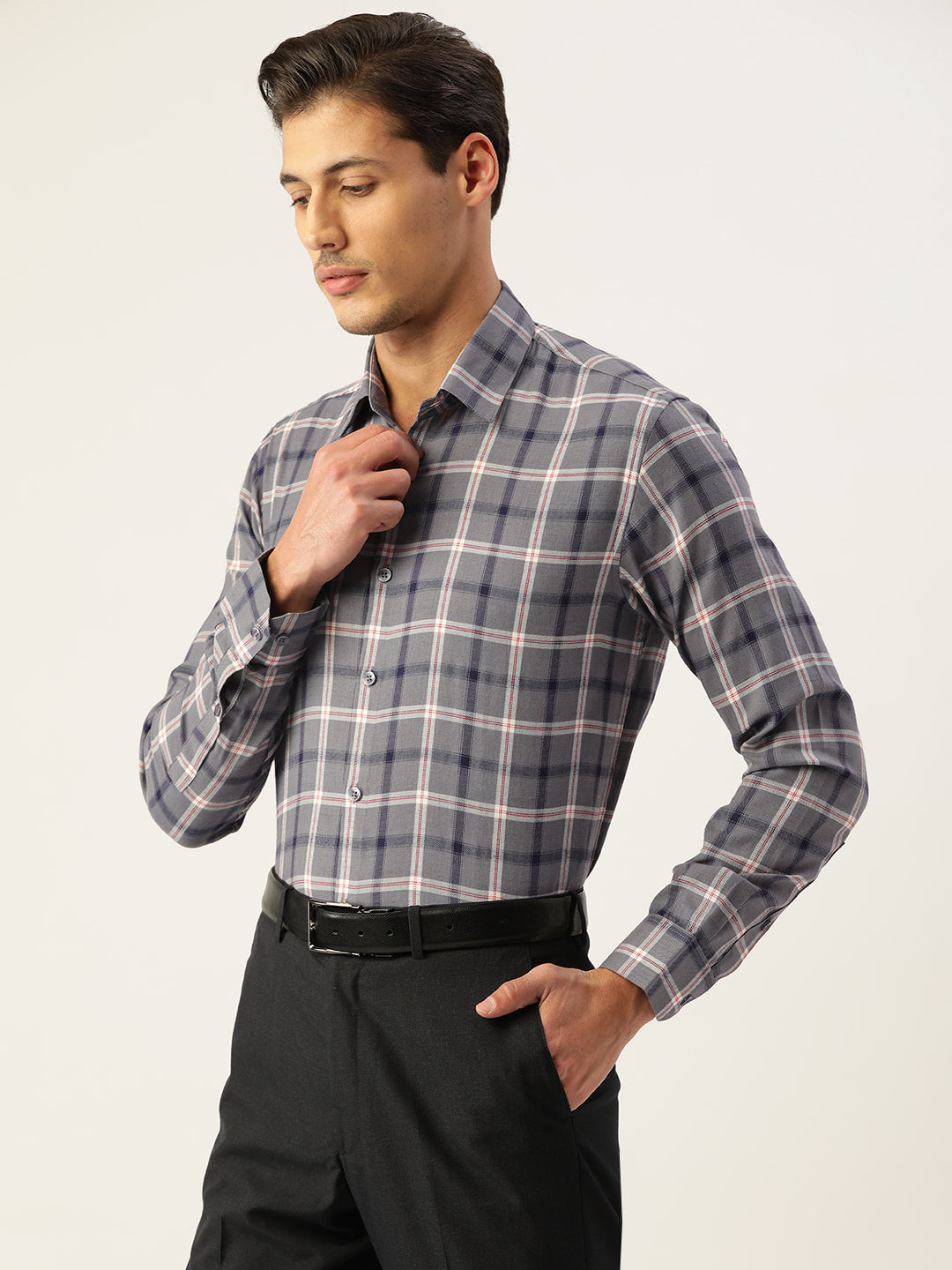 Jainish Men's Cotton Checked Formal Shirts ( SF 803Grey ) - Distacart