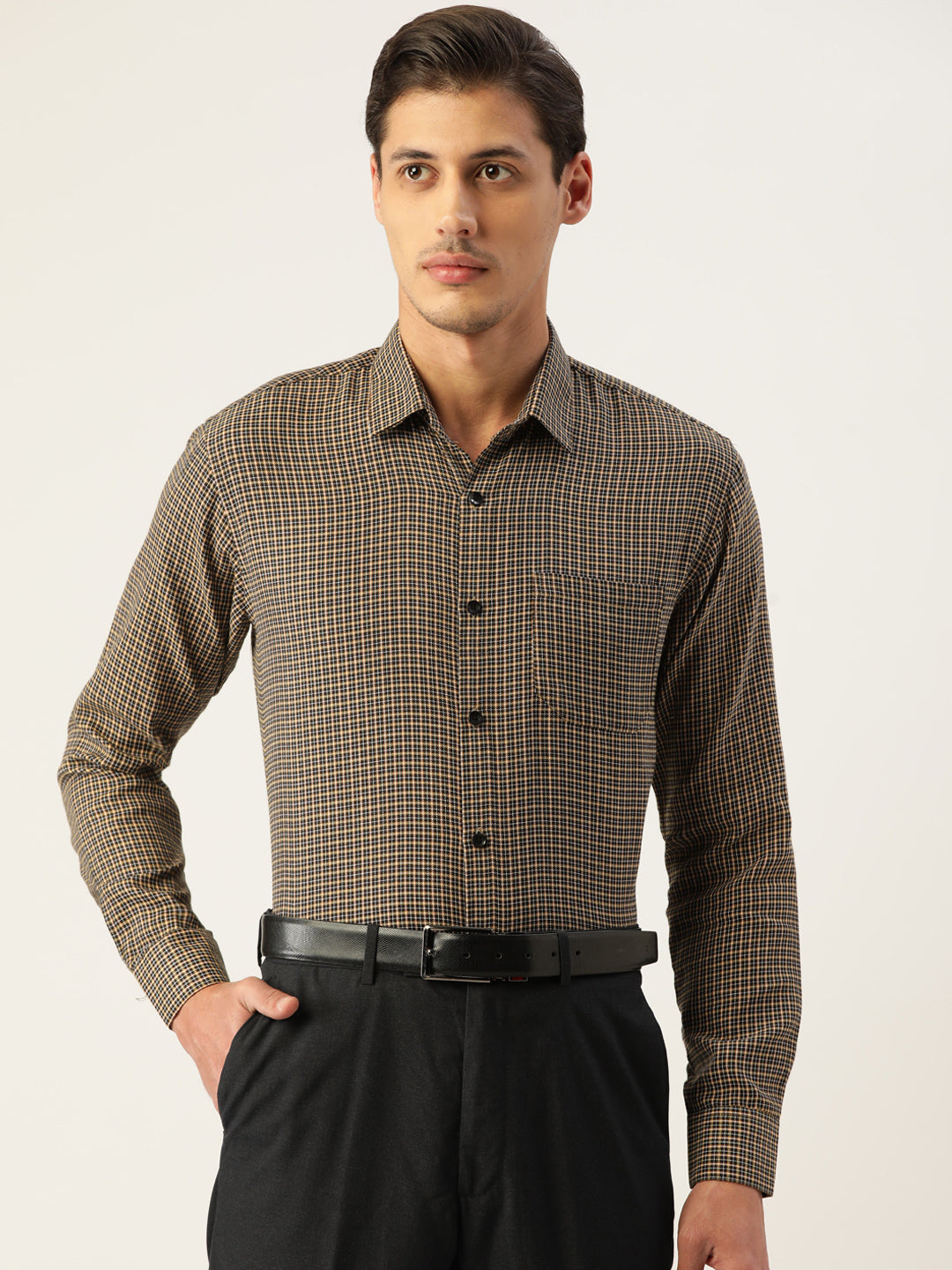 Jainish Men's Cotton Checked Formal Shirts ( SF 804Black ) - Distacart