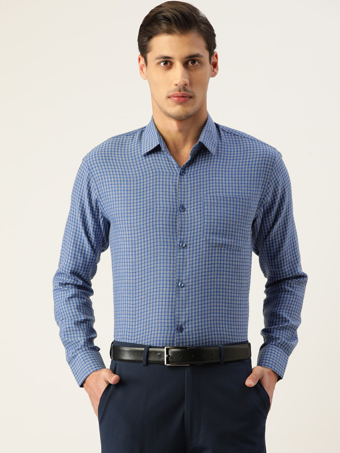 Jainish Men's Cotton Checked Formal Shirts ( SF 804Blue ) - Distacart