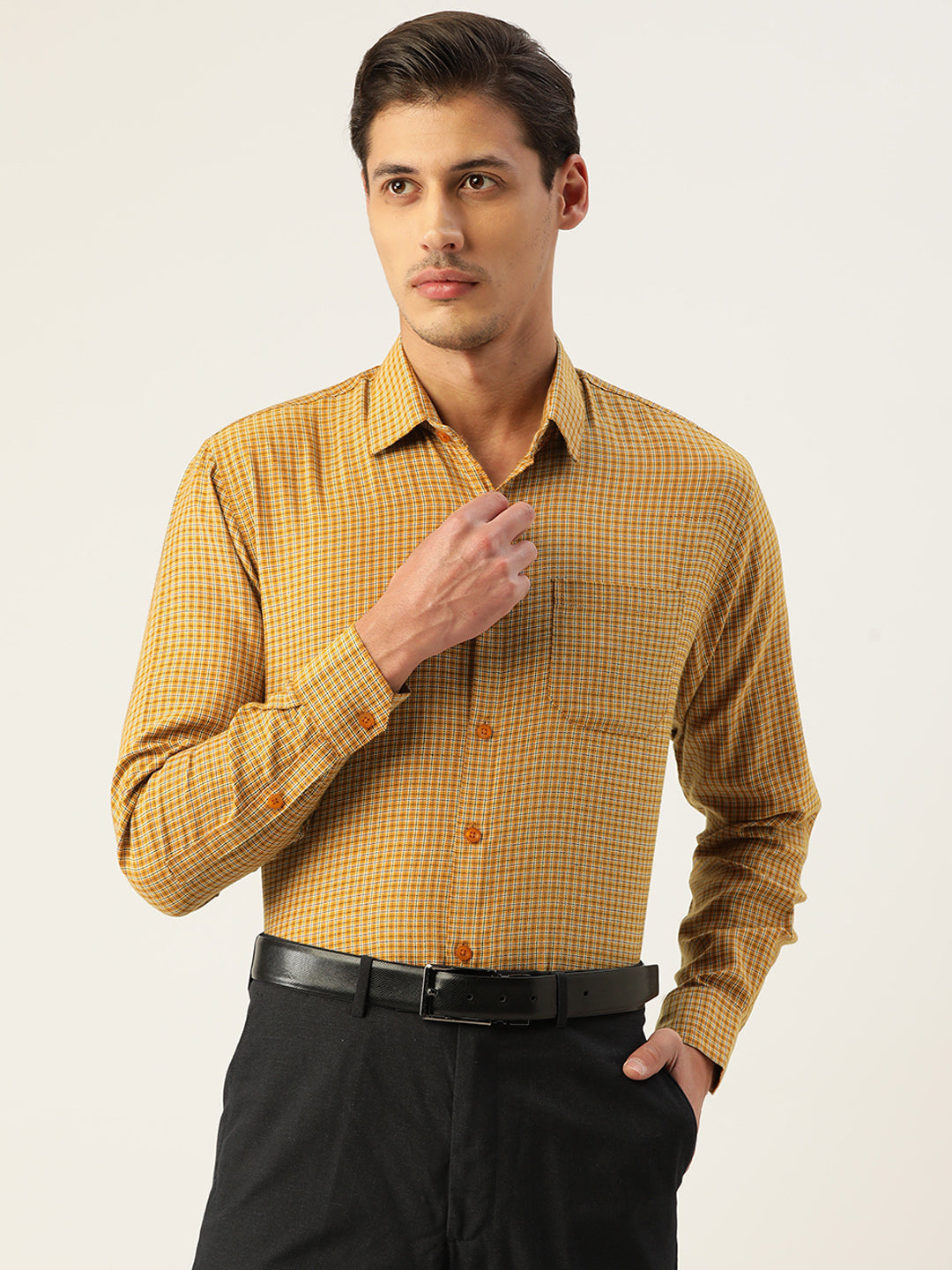 Jainish Men's Cotton Checked Formal Shirts ( SF 804Mustard ) - Distacart