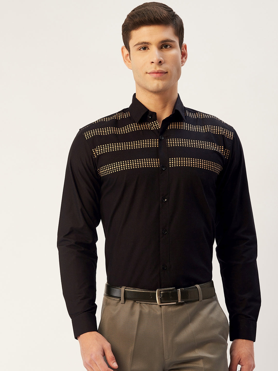 Jainish Men's Cotton Printed Formal Shirts ( SF 805Black ) - Distacart