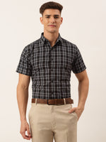 Thumbnail for Jainish Men's Cotton Checked Half Sleeve Formal Shirts ( SF 808Black ) - Distacart