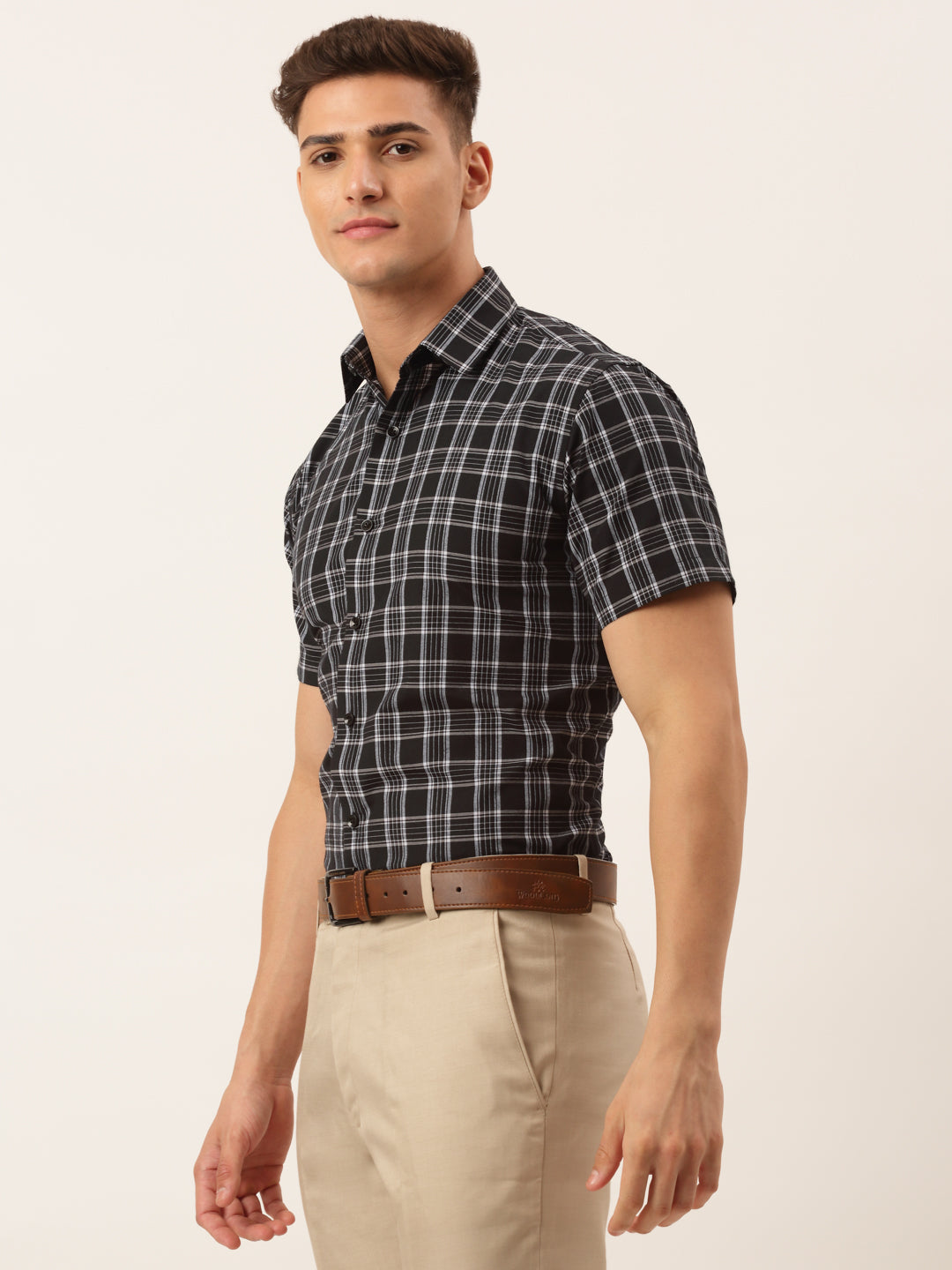 Jainish Men's Cotton Checked Half Sleeve Formal Shirts ( SF 808Black ) - Distacart