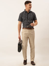 Thumbnail for Jainish Men's Cotton Checked Half Sleeve Formal Shirts ( SF 808Black ) - Distacart