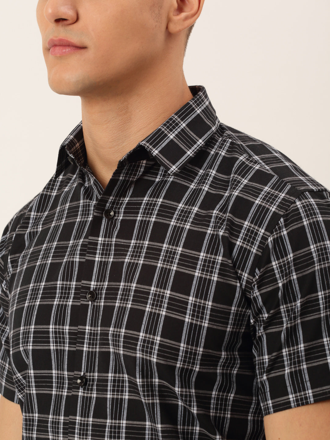 Jainish Men's Cotton Checked Half Sleeve Formal Shirts ( SF 808Black ) - Distacart