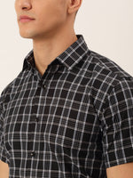 Thumbnail for Jainish Men's Cotton Checked Half Sleeve Formal Shirts ( SF 808Black ) - Distacart