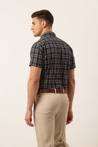 Thumbnail for Jainish Men's Cotton Checked Half Sleeve Formal Shirts ( SF 808Black ) - Distacart
