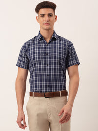 Thumbnail for Jainish Men's Cotton Checked Half Sleeve Formal Shirts ( SF 808Blue ) - Distacart
