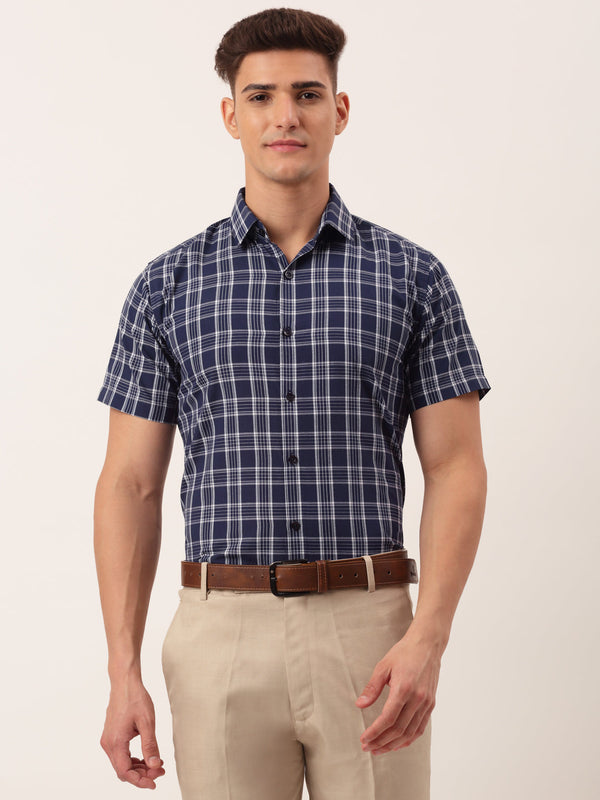 Jainish Men's Cotton Checked Half Sleeve Formal Shirts ( SF 808Blue ) - Distacart