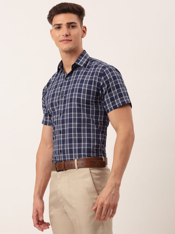 Jainish Men's Cotton Checked Half Sleeve Formal Shirts ( SF 808Blue ) - Distacart