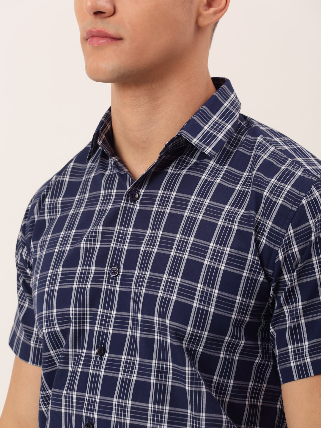 Jainish Men's Cotton Checked Half Sleeve Formal Shirts ( SF 808Blue ) - Distacart
