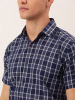 Thumbnail for Jainish Men's Cotton Checked Half Sleeve Formal Shirts ( SF 808Blue ) - Distacart