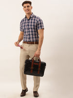 Thumbnail for Jainish Men's Cotton Checked Half Sleeve Formal Shirts ( SF 808Navy ) - Distacart