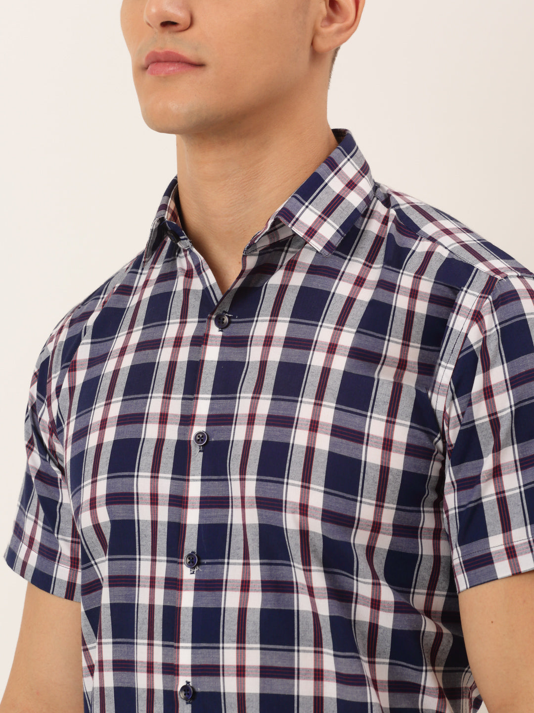 Jainish Men's Cotton Checked Half Sleeve Formal Shirts ( SF 808Navy ) - Distacart