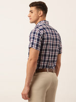 Thumbnail for Jainish Men's Cotton Checked Half Sleeve Formal Shirts ( SF 808Navy ) - Distacart