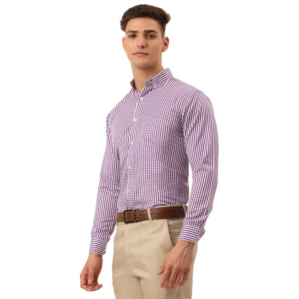 Jainish Men's Cotton Checked Button Down Collar Formal Shirts ( SF 810Purple ) - Distacart