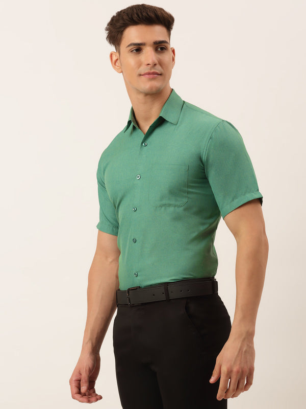 Jainish Men's Cotton Solid Half Sleeve Formal Shirts ( SF 811Green ) - Distacart