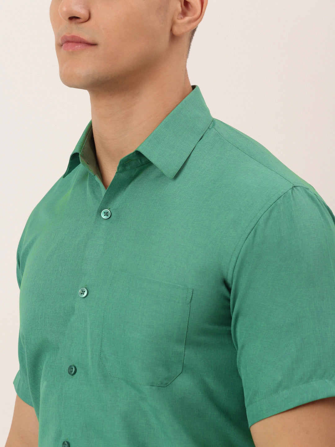 Jainish Men's Cotton Solid Half Sleeve Formal Shirts ( SF 811Green ) - Distacart