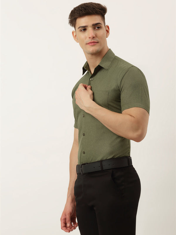 Jainish Men's Cotton Solid Half Sleeve Formal Shirts ( SF 811Olive ) - Distacart