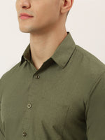 Thumbnail for Jainish Men's Cotton Solid Half Sleeve Formal Shirts ( SF 811Olive ) - Distacart