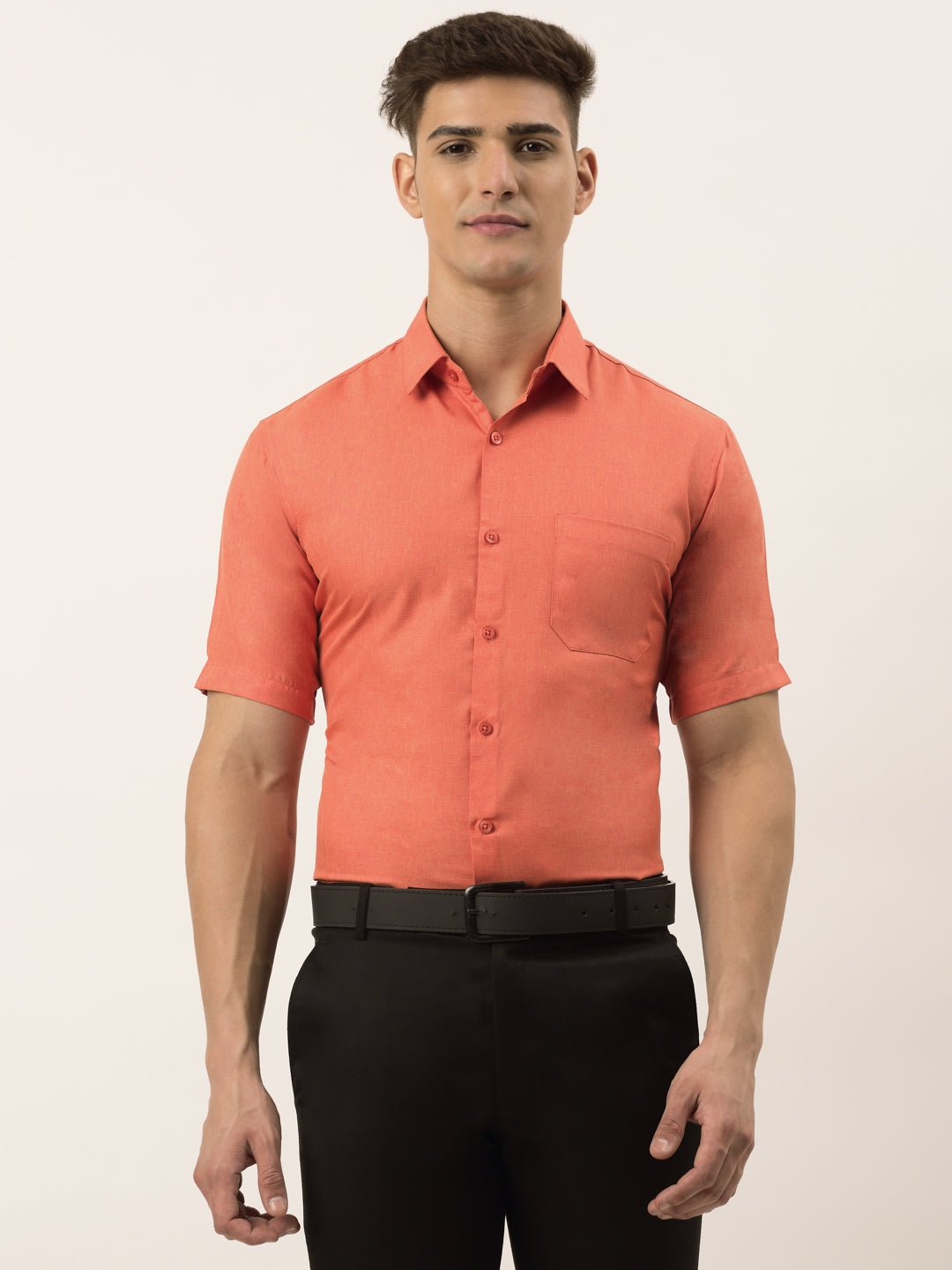 Jainish Men's Cotton Solid Half Sleeve Formal Shirts ( SF 811Peach ) - Distacart