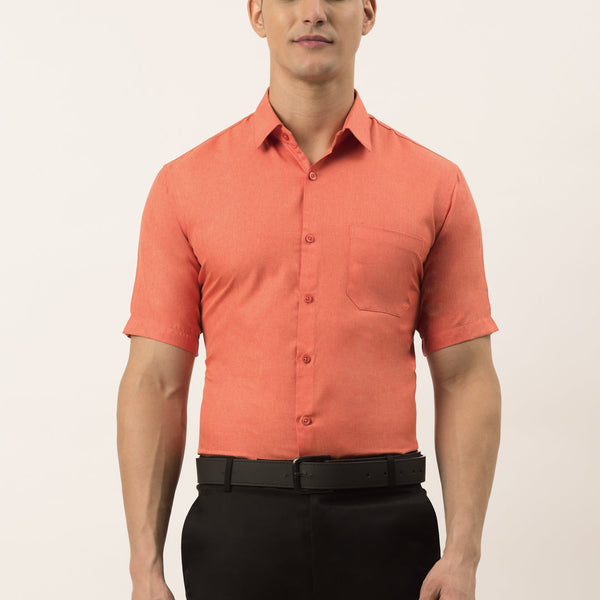 Jainish Men's Cotton Solid Half Sleeve Formal Shirts ( SF 811Peach ) - Distacart