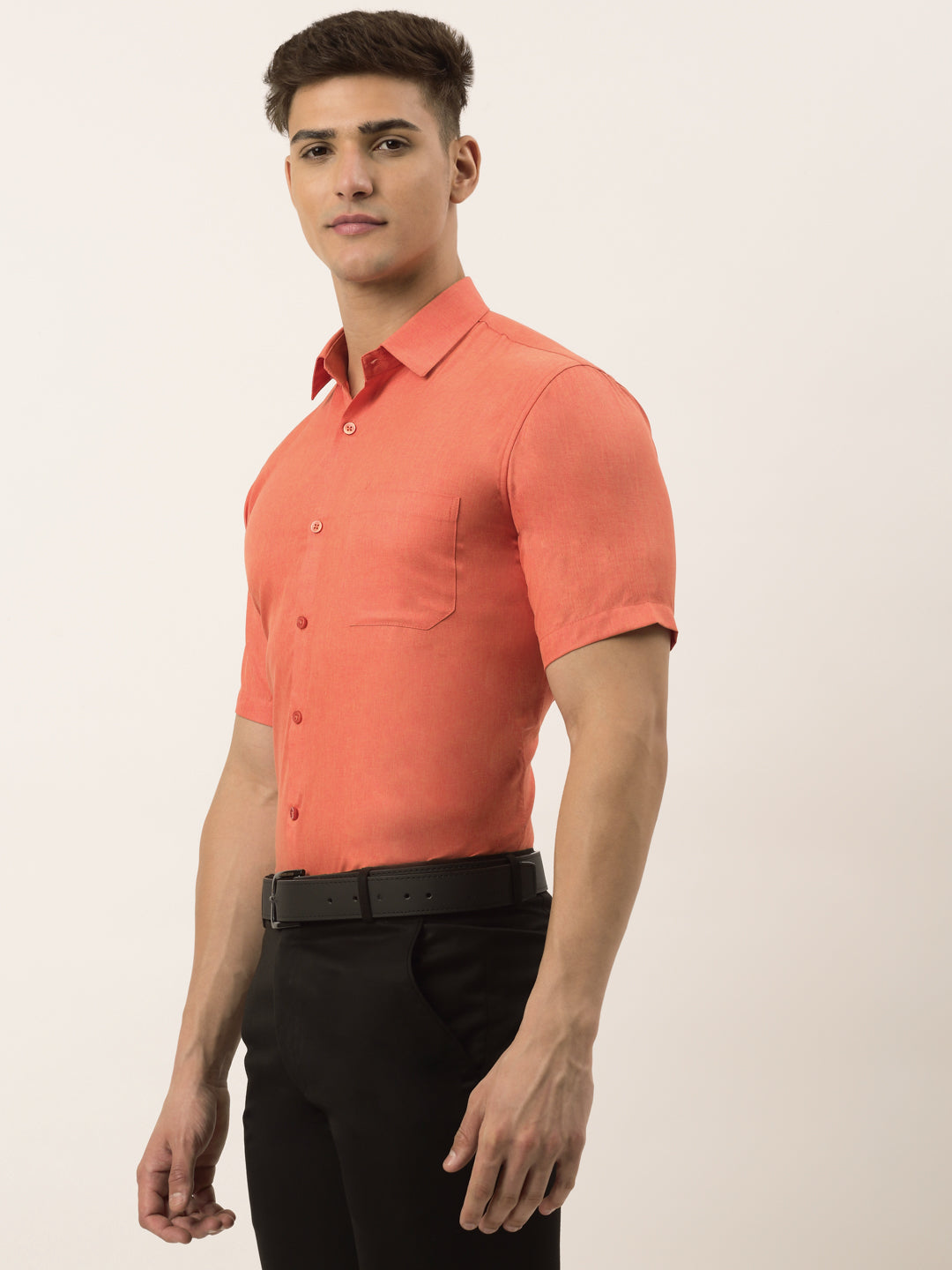 Jainish Men's Cotton Solid Half Sleeve Formal Shirts ( SF 811Peach ) - Distacart