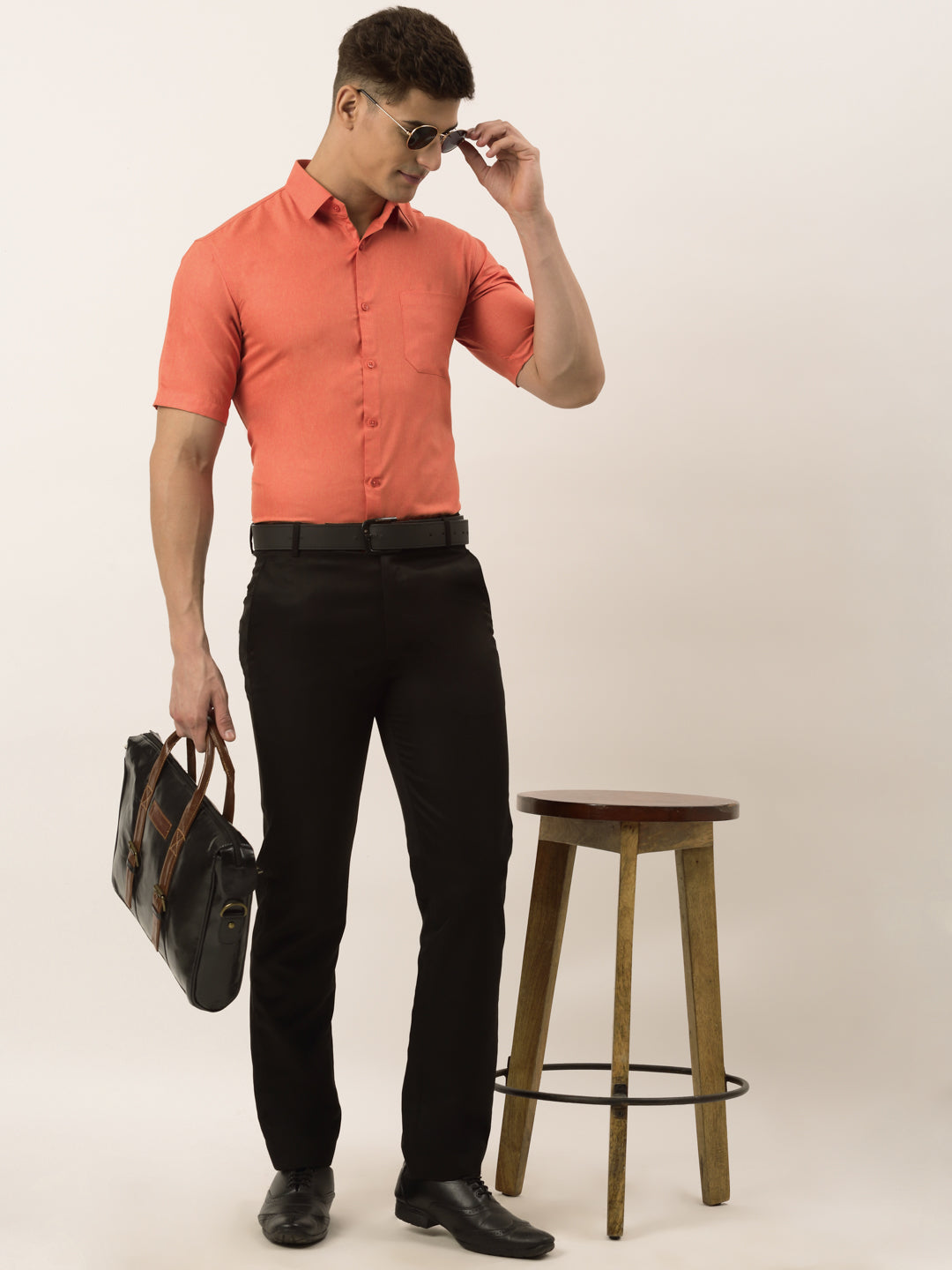 Jainish Men's Cotton Solid Half Sleeve Formal Shirts ( SF 811Peach ) - Distacart