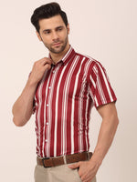 Thumbnail for Jainish Men's Lycra Striped Half Sleeve Formal Shirts ( SF 812Maroon ) - Distacart