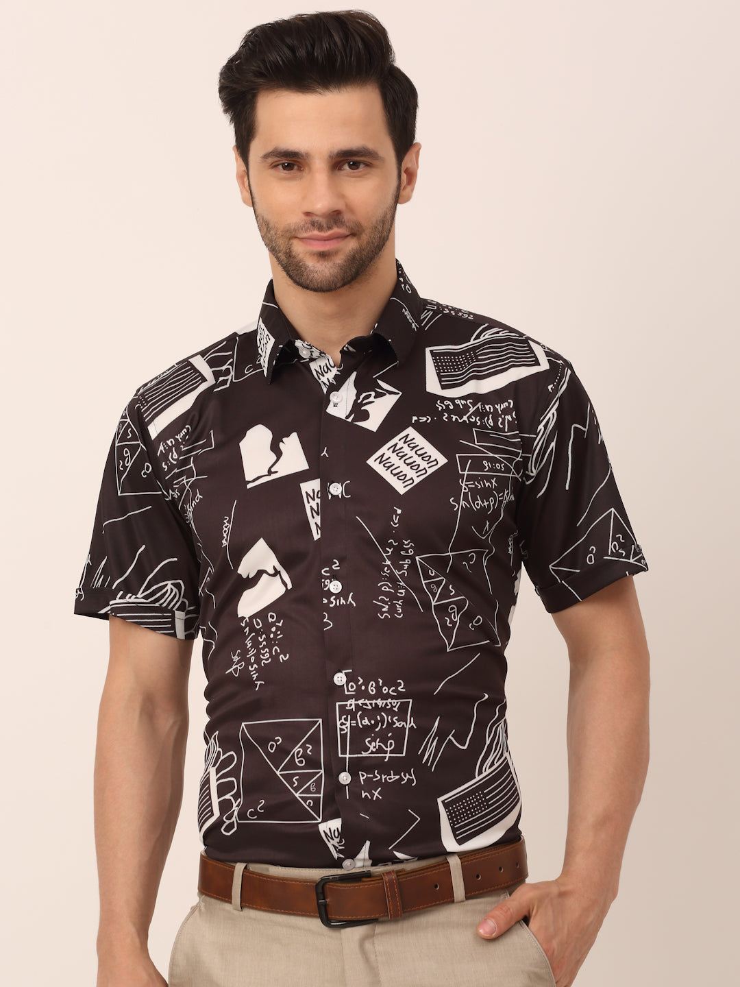 Buy Jainish Men's Lycra Printed Half Sleeve Formal Shirts ( SF 813Black )  Online at Best Price