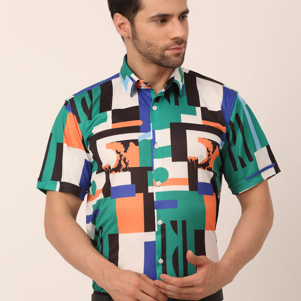 Jainish Men's Lycra Printed Half Sleeve Formal Shirts ( SF 814Green ) - Distacart