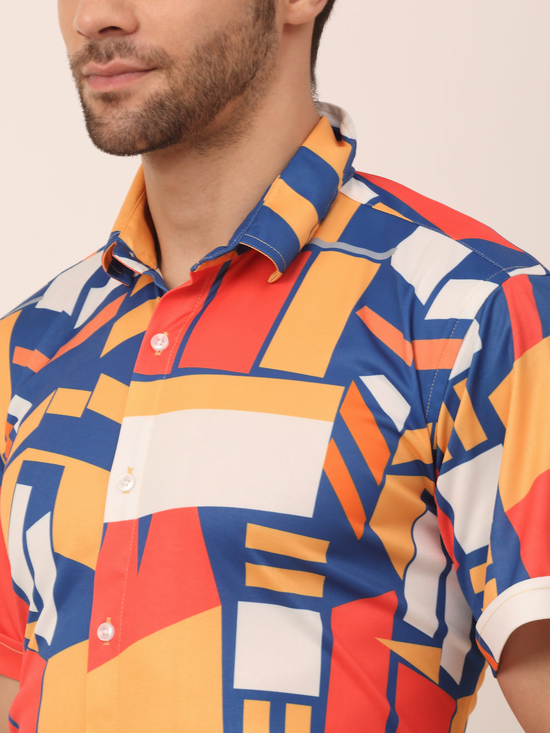 Buy Jainish Men's Lycra Printed Half Sleeve Formal Shirts ( SF 814Navy )  Online at Best Price